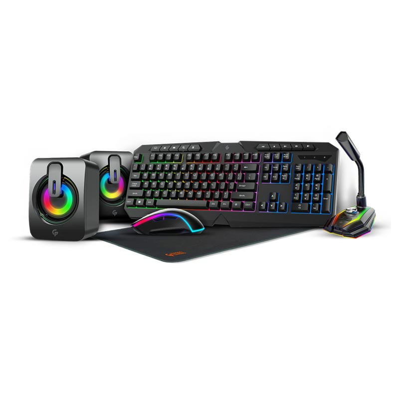 Porodo Gaming 5 in 1 Ultimate Gaming Kit (Keyboard/Stereo Speakers/RGB Microphone/RGB Mouse/Mouse Pad)