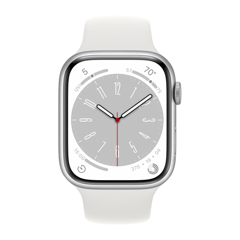 Apple Watch Series 8 45mm Silver Aluminum Case with White Sport Band